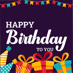 Obraz premium happy birthday Vector horizontal illustration with realistic golden and silver air elements on color background with text and glitter confetti. 
