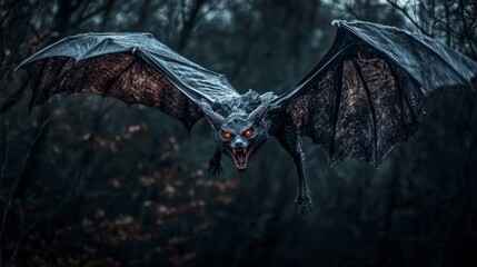 Jersey devil haunting the dark forest creature encounter mysterious night eerie atmosphere frightening view