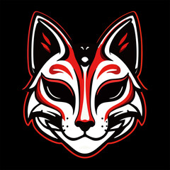 Japanese Kitsune Mask Vector Illustration – Red and Black Fox Spirit Face