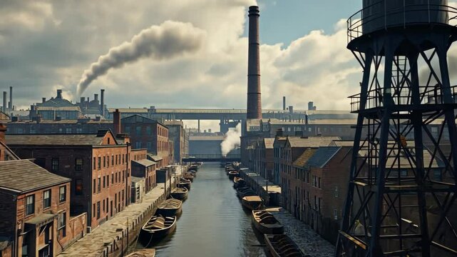 Industrial Canal Scene: A Glimpse into the 19th Century