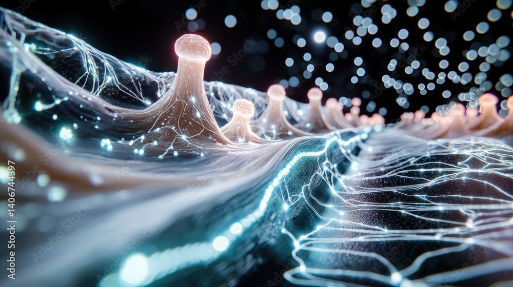 Poster dynamic neural network connections in abstract visualization digital realm 3d art futuristic environ