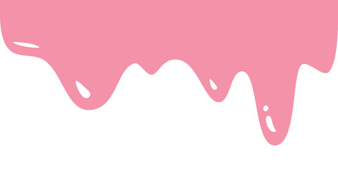 Flowing melted strawberry cream. Liquid drips or liquid sauce drop. Melted paint drips or flowing sweet cream isolated on white background.