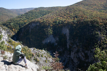 Obraz premium Beautiful landscape to the sky with clouds and green forest from the top of the mountain