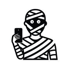 Mummy Holding Smartphone Minimalist Line Drawing Art