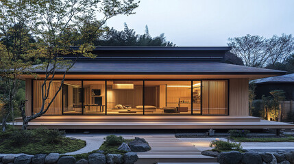 Fototapeta premium modern Japanese style house with natural materials and serene ambiance