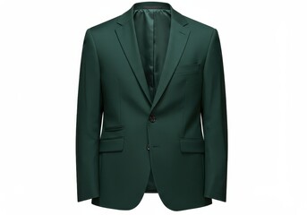 Formal green men suit jacket with single button and lapel isolated on white background