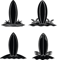 vector illustration of a surfing board, vector illustration of a surfboard, vector illustration of an old iron, vector illustration of a surfboard on white background.