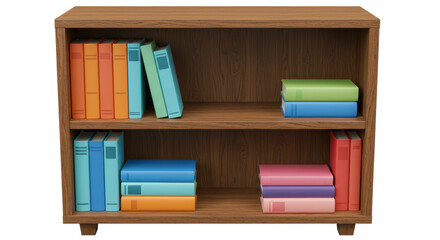 Isolated Bookshelf with Colorful Books