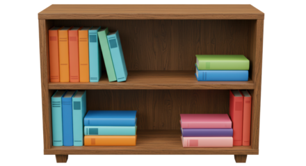 Isolated Bookshelf with Colorful Books