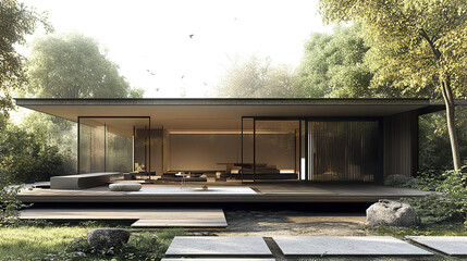 Modern Japanese style house with natural materials and serene surroundings