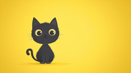 Cute black cat on yellow background - minimalist cartoon illustration for posters and cards illustration