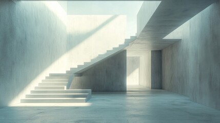 Modern Concrete Staircase Interior with Light and Shadow