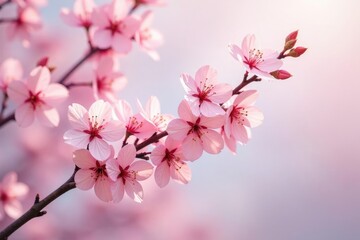 Delicate pink sakura blossoms, full bloom, soft pastel background, texture, cherry blossom, pastel