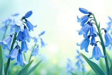 Delicate watercolor bluebells form a soft, repeating pattern , flowers, art, pastel