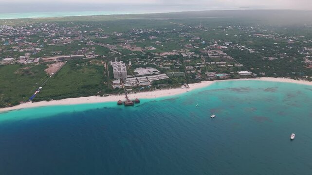 Aerial View Of Blue Sea, Beach And Hotel Riu Jambo In Zanzibar, Tanzania.