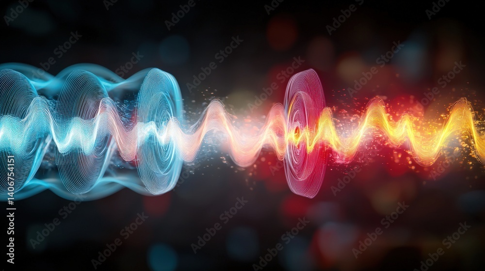 Poster dynamic wave patterns digital space abstract visualization futuristic environment close-up view ener