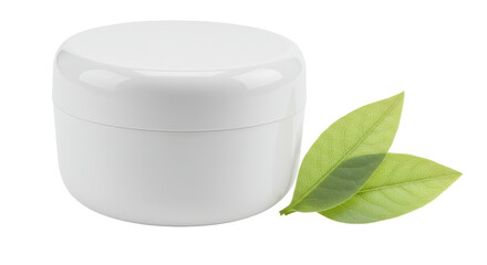 Isolated Cosmetic Cream Jar with Leaves