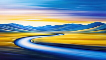 Mountain valley river sunset