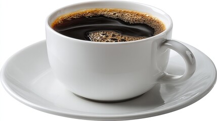 Fresh brewed coffee in a white cup and saucer.
