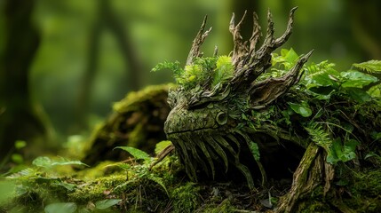 Enigmatic forest creature discovery enchanted woodland fantasy art lush greenery close-up nature's mystique