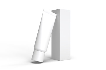 Realistic cardboard paper container packaging boxes with white cosmetic tube mockups isolated on...