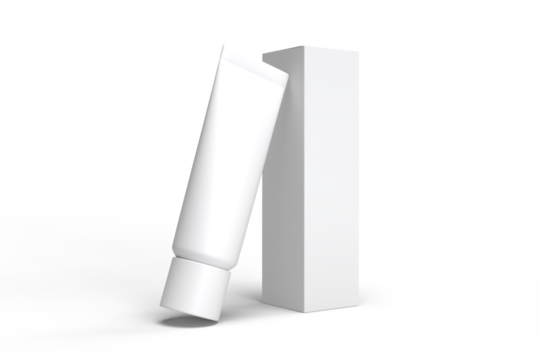 Realistic cardboard paper container packaging boxes with white cosmetic tube mockups isolated on background. Design template for toothpaste, cream, shampoo, gel, skin care, healthcare presentation