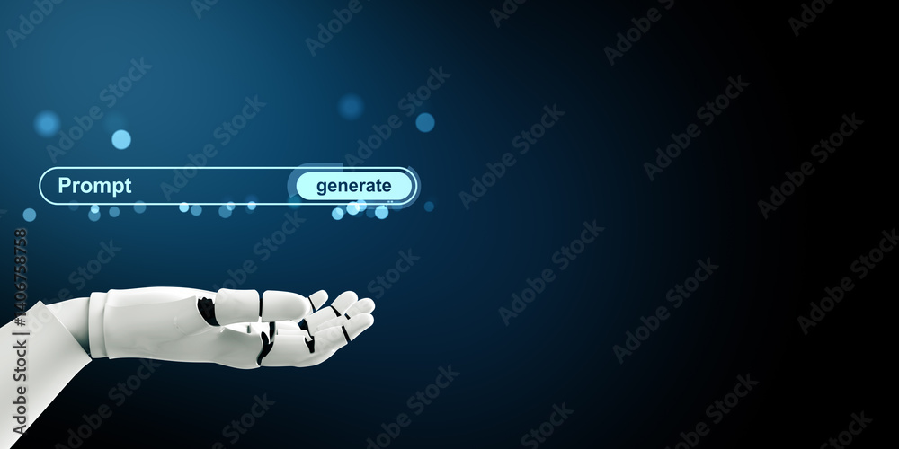 Poster Robotic hand holding digital interface with 