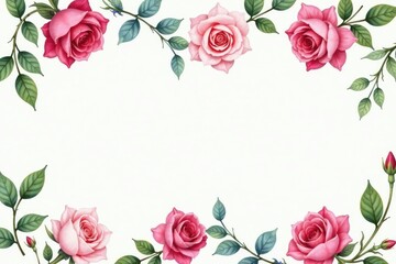 Delicate watercolor roses and leaves, repeating pattern , spring, background image, pretty