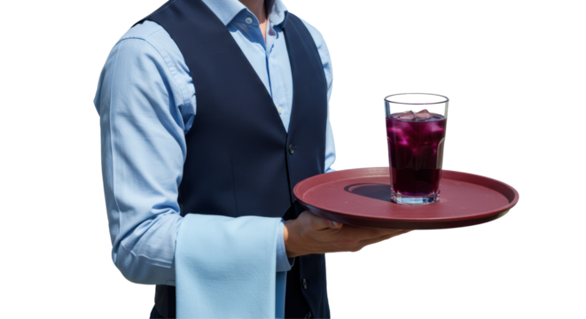 Isolated Waiter Holding a Tray with Drink