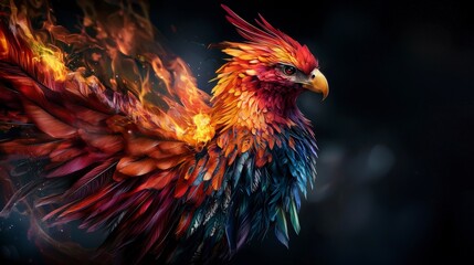 Fototapeta premium Majestic phoenix rising fantasy realm digital art vivid environment close-up view symbol of rebirth