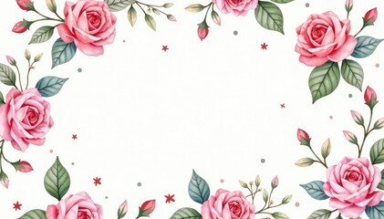Delicate watercolor roses, leaves, and buds in pastel hues form a repeating floral pattern , design element, repeating