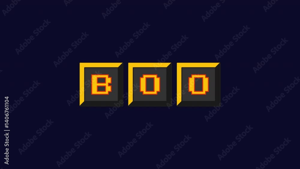 Poster animated word boo made from keyboard keys with glitch effect. alpha channel