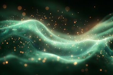Abstract Green Fantasy Landscape with Glowing Particles for Futuristic Design
