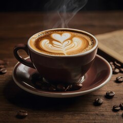 Fototapeta premium Hot coffee latte with latte art milk foam in cup mug