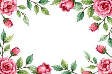 Delicate watercolor roses & leaves, repeating seamlessly , stems, graphic, backdrop
