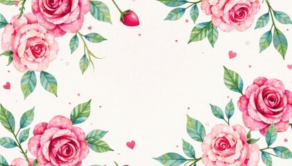 Delicate watercolor roses repeat in a soft, romantic pattern , delicate, leaf