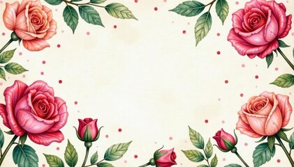 Delicate watercolor roses repeat on vintage paper , petal, watercolor