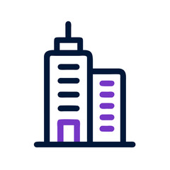 Obraz premium Tall modern city building icon with purple accents