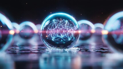 Fototapeta premium Dynamic sphere network display futuristic digital art abstract visualization technology environment close-up perspective innovation concept