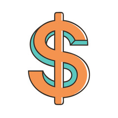 Obraz premium Dollar sign icon in flat orange and teal style