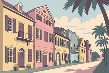 Fototapeta premium Colorful buildings on Rainbow Row – Charleston, SC, USA 