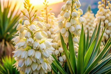 Obraz premium Stunning close-up reveals the pristine beauty of yucca flower.