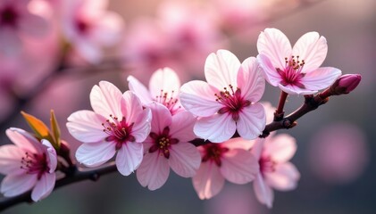 Fototapeta premium Delicate pink sakura blossoms, intricate branch pattern, beautiful, macro, graphic