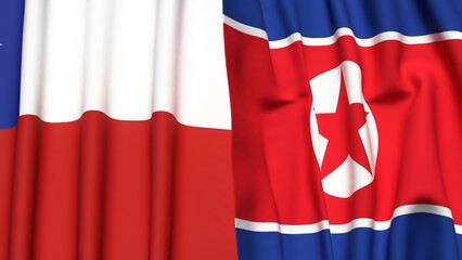Flags of CHILE and KOREA NORTH with realistic cloth texture