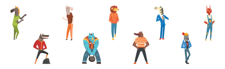 Funny Animal Character Wearing Different Clothes Vector Set