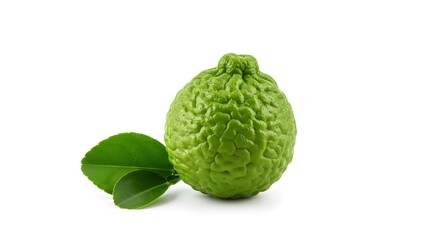 Obraz premium Fresh bergamot fruit with leaf isolated on white background