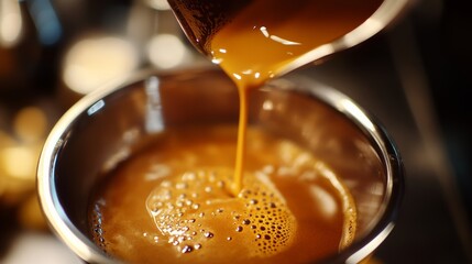 Barista brewing espresso in a cozy coffee shop. Featuring coffee brewing techniques