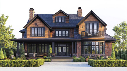 Elegant American house with brick facade and large windows