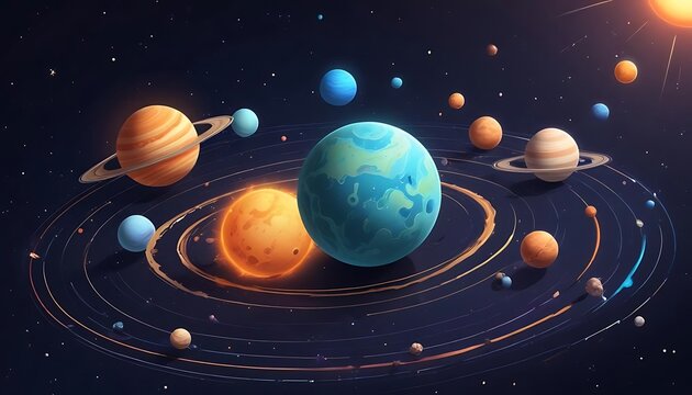 Computer generated image of the planets in the solar system