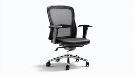 Modern black mesh office chair with adjustable height and armrests.
